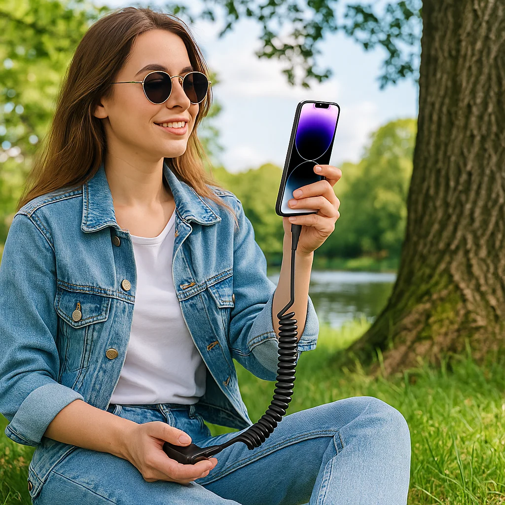 [MFi-zertifiziert] Spiralkabel für iPhone – 3 Fuß 2,4 A Schnellladung, einziehbares USB-Kabel für CarPlay und Reisen (schwarz)