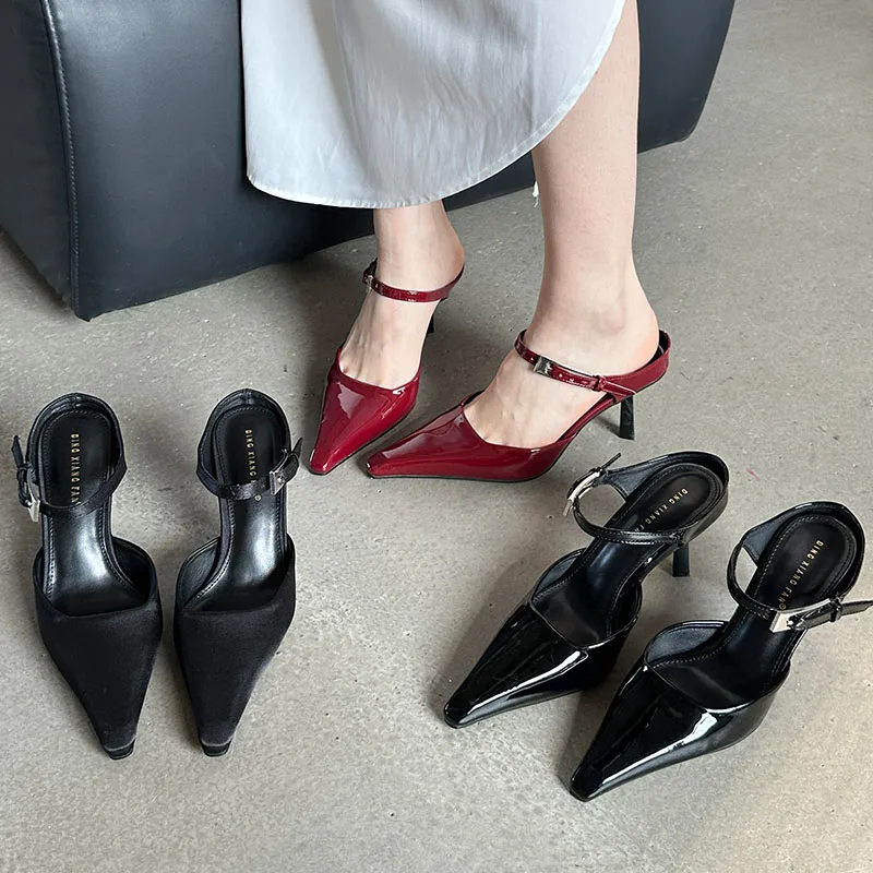 

Fashion Metal Buckle Ladies High Heels Pumps Shoes Female Slip On Pointed Toe Footwear Stiletto Heels Shoes For Women