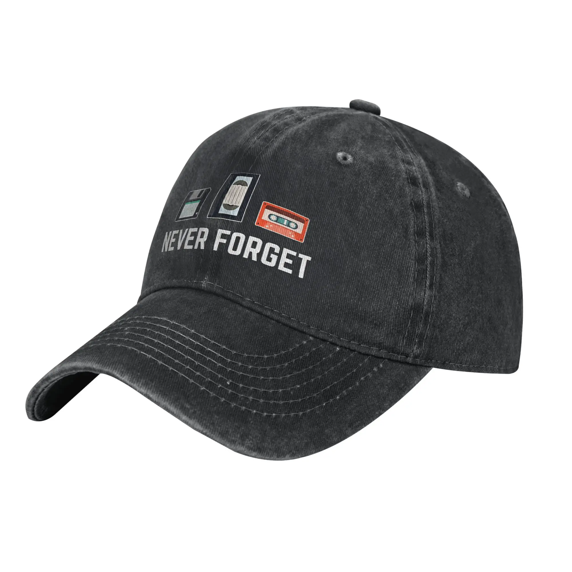 Never Forget VHS Tape Cassette Men Women Baseball Caps  Distressed Denim Hats Cap Retro Outdoor Summer Snapback Hat