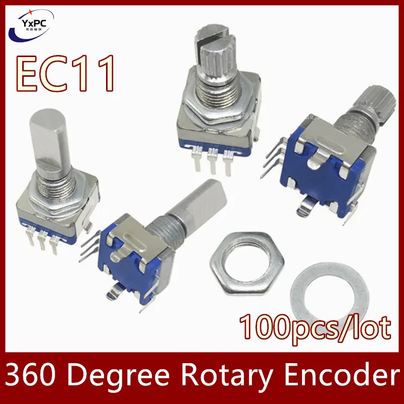 

100pcs 20 Position 360 Degree Rotary Encoder EC11 Push Button 5Pin Handle Long 15/20MM With A Built In Push Button Switch