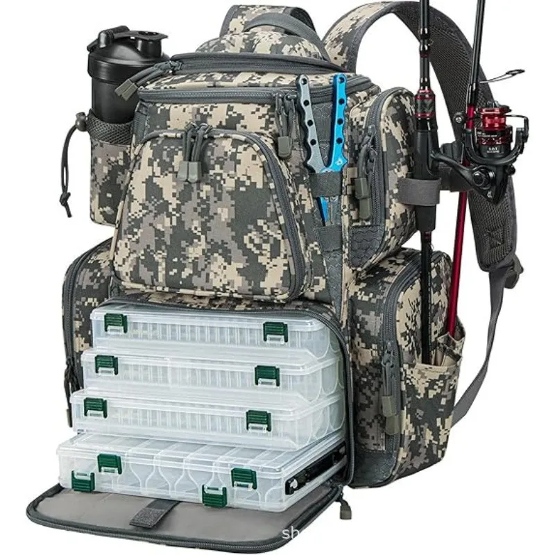 Large Fishing Gear Backpack with Protective Rain Cover Oxford Cloth Material Shoulder Straps for Professional Angling Equipment