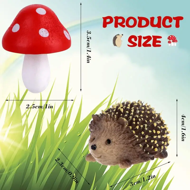 8 PCS Fairy Garden Accessories Mini Hedgehogs And Mushroom Statue Micro Landscape Plant Pots Bonsai Craft Decor Outdoor