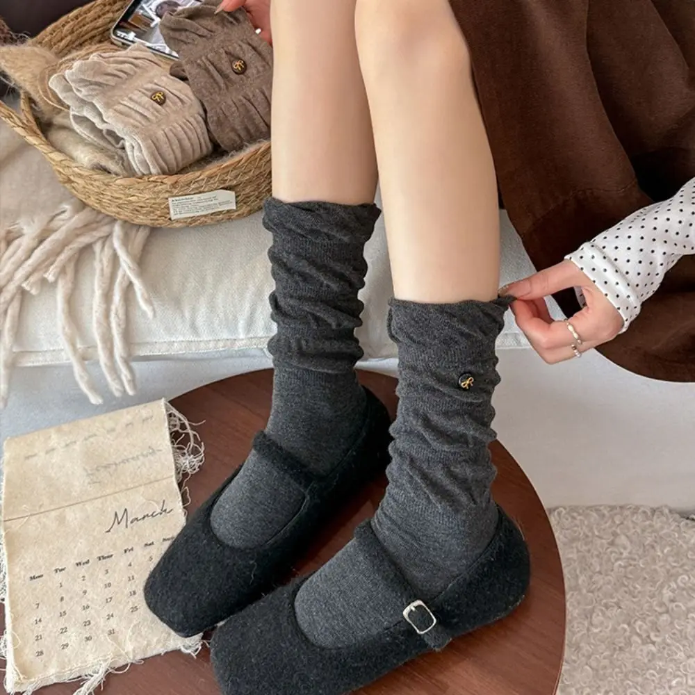 Cotton Blend Cotton Slouch Socks Bow Button Breathable Ballet Winter Socks Sweat-wicking Seamless Toe Winter Warm Socks