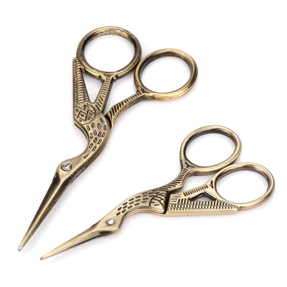 4pcs Retro Bronze Sewing Scissors Stainless Steel Antique Design Embroidery Scissors Crane Shape Scissors For Tailor