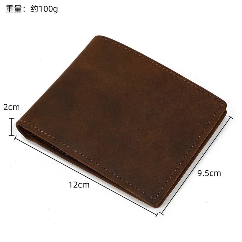 2025 موضة جديدة رجال الأعمال جنون الحصان الجلد محافظ جلد طبيعي قصير المنظم محفظة الصبي العلامة التجارية الفاخرة حامل بطاقة محفظة #2