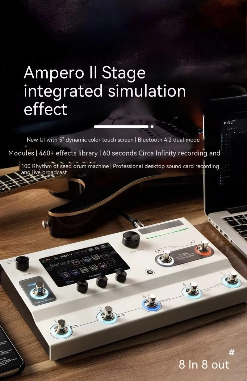 Electric Guitar Multi-Effects Hotone Ampero II Processor Stage Use with Bass Loop Backing Drum Machine for Instruments