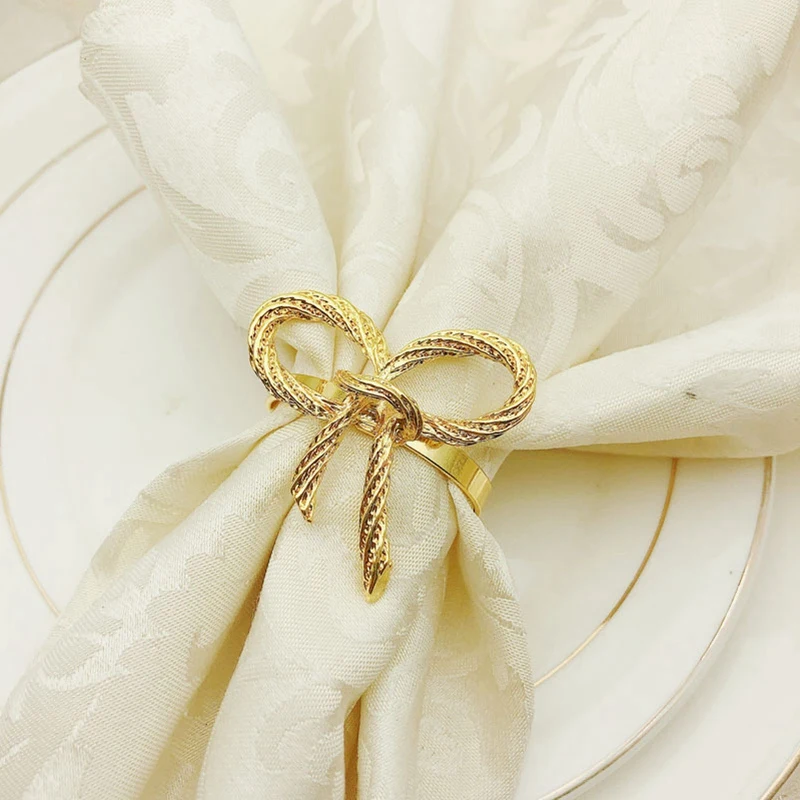 36 Pcs Simple Golden Napkin Ring Butterfly Bow Tie Napkin Buckle Hotel Restaurant Mouth Cloth Ring Metal Napkin Ring