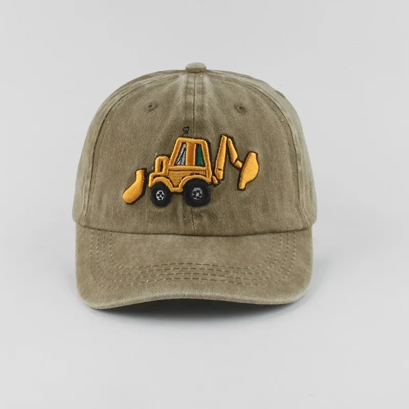 New Washed Cotton Baby Baseball Caps Cartoon Excavator Embroidery Kids Cap Outdoor Summer Snapback Hats For Boys Girls