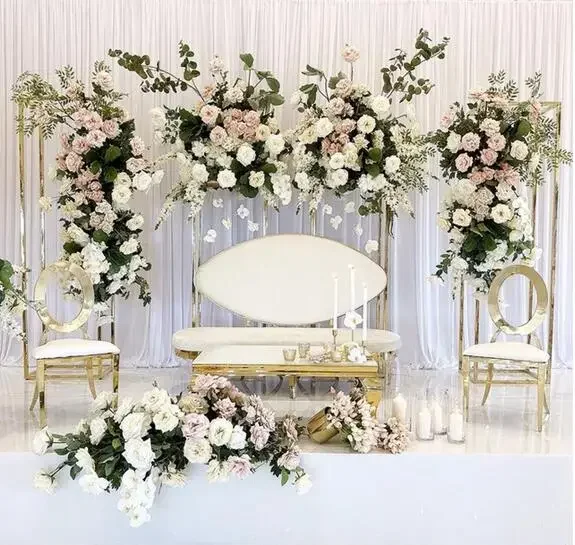 3pcs stainless steel column base flower balloon arch wedding background birthday stage booth props square frame