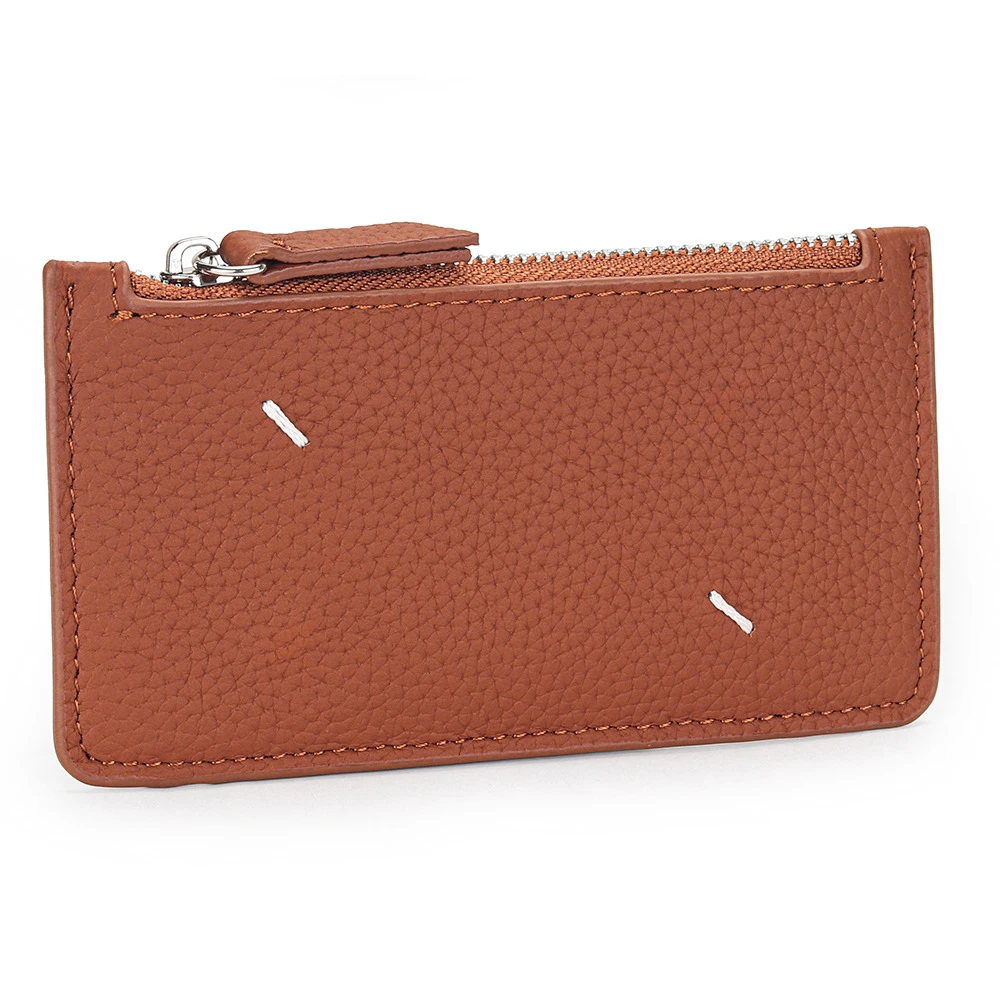 Genuine Leather Zipper Wallet Case For Credit Card ID Card Holder Quadrangular Stitching Storage Money Clip Zero Money Bag Purse