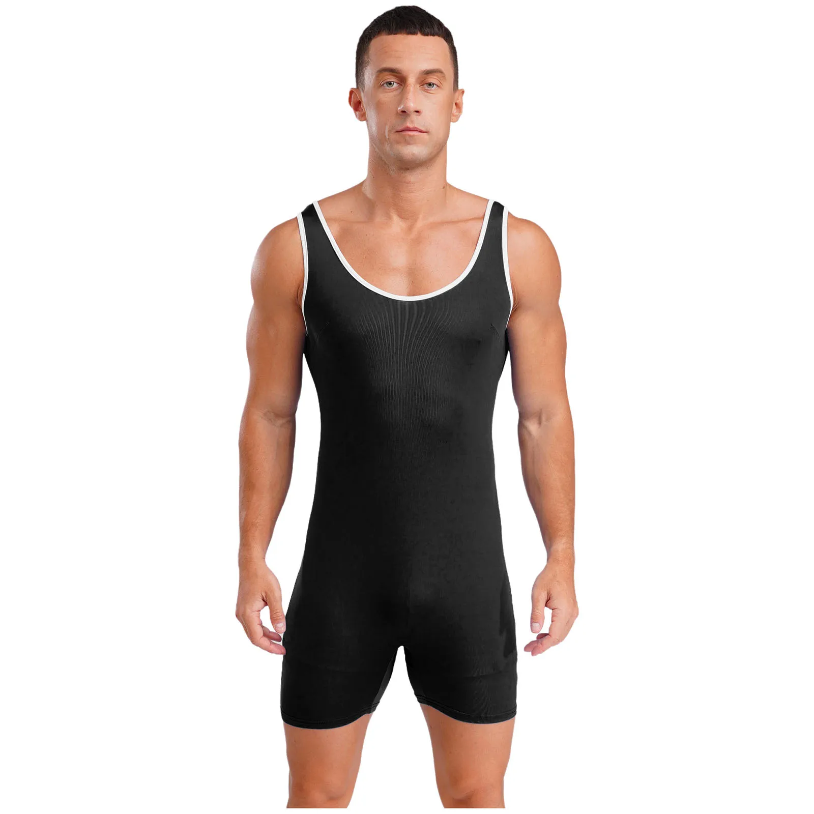 Costume da bagno da uomo Lingerie Canotta sportiva Body corto con scollo a U Boyleg Tuta sportiva Bodyshaper Bodybuilding Fitness Pagliaccetto