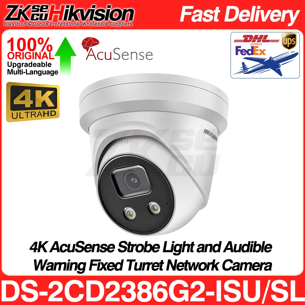 

Hikvision 8MP IP Camera DS-2CD2386G2-ISU/SL 4K AcuSense PoE Active Strobe Light and Audio Alarm Built-In Mic Two-Way Audio