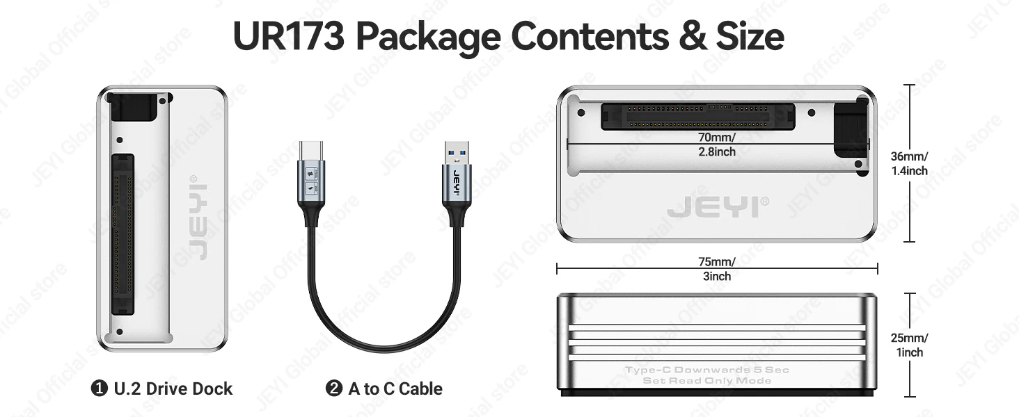JEYI U.2/U.3 Laufwerksdockingstation NVMe/SATA Dual-Protokoll für 2,5"/3,5" HDD/SSD SFF-8639 Externer Leser mit Lese-/Schreibschutz – Detail 10