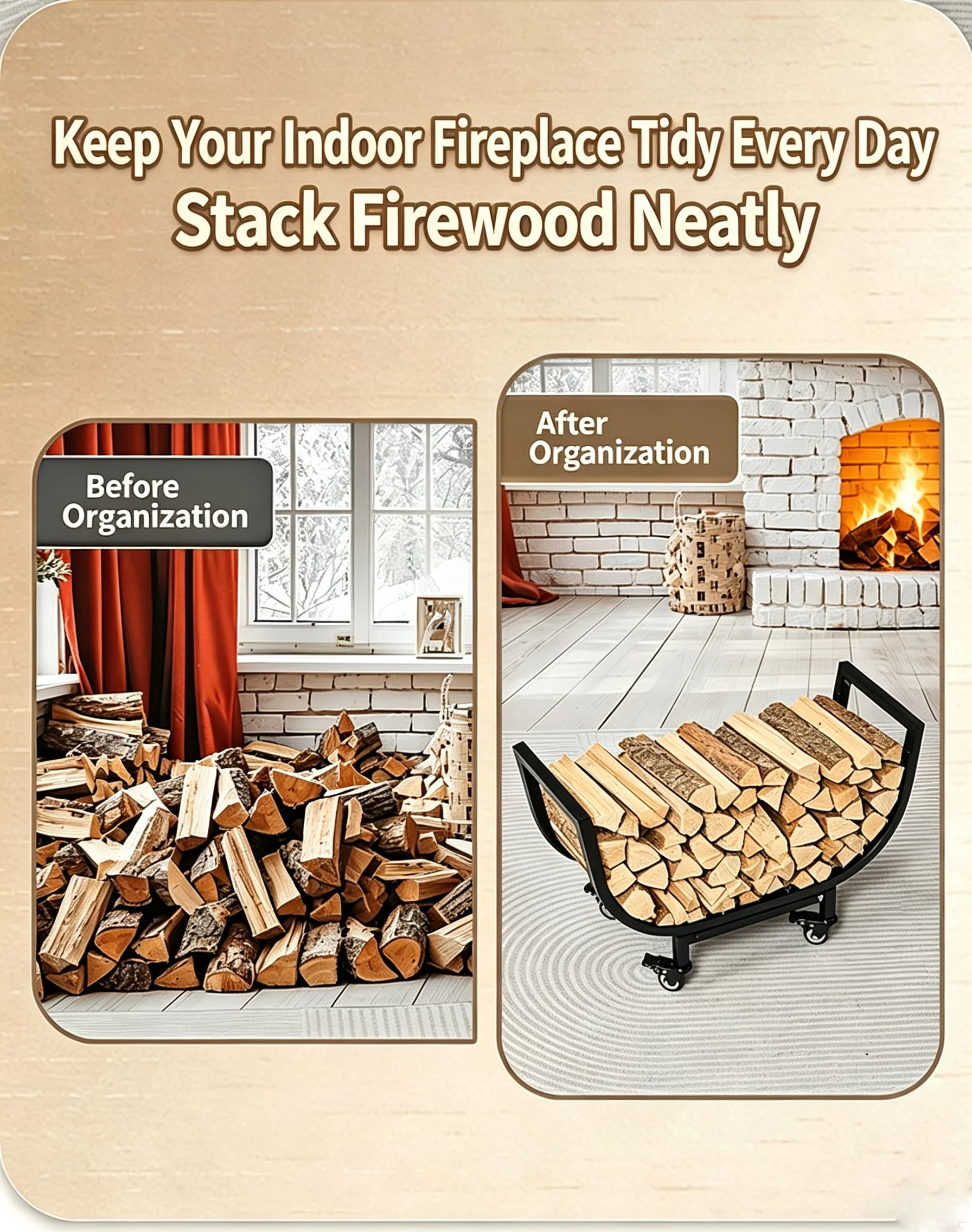 Firewood Rack Outdoor Indoor, 360° Rotate Firewood Storage Organizer Tool Heavy Duty Firewood Holder for Fireplace Patio Deck