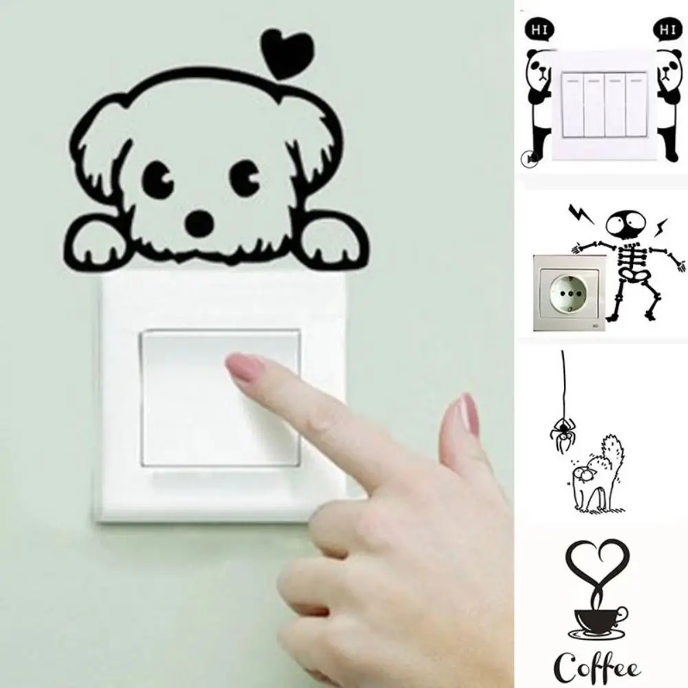 Light Switch Sticker Kids Baby Nursery Room DIY Wall Decoration Cat Cartoon Cat Dog PVC Decal for Children Bedroom Home Decor