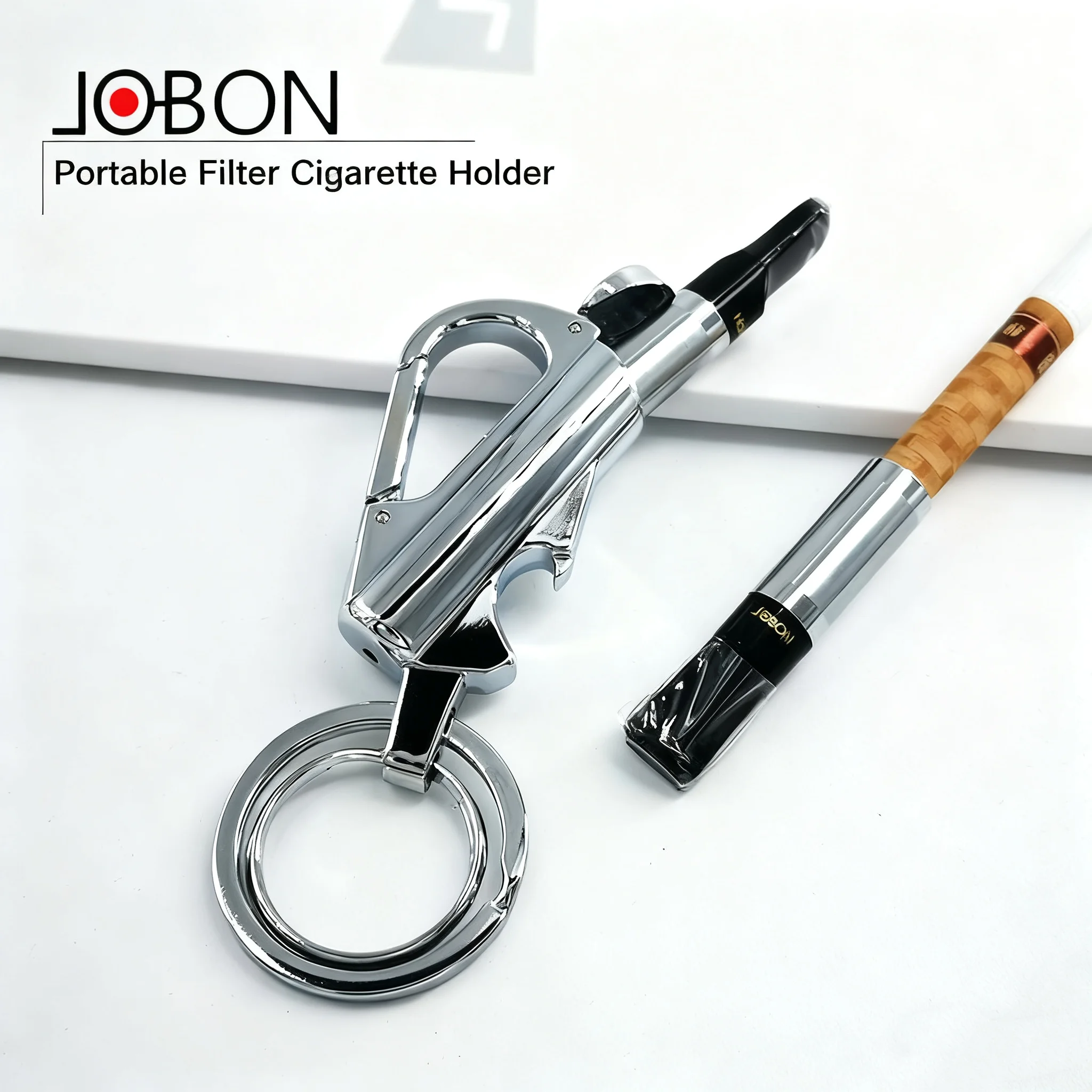 

obon Filter Cigarette Mouthpiece Keychain for Men Multi-functional Metal Key Ring with Bottle Opener Creative Smoking Accessory