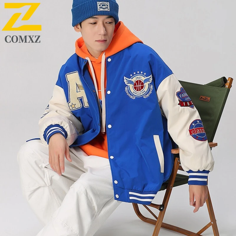 

​Men's American Style Baseball Jacket Tactical Windbreaker Embroidered Bomber Jacket Winter Streetwear Loose Fit Casual Coat​
