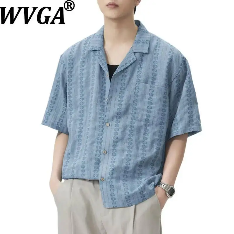 

WVGA Summer New Men's American Style Trendy Printed Short Sleeve Shirt Niche Chic Casual Casual Turn-Down Collar Tops Ins W23434