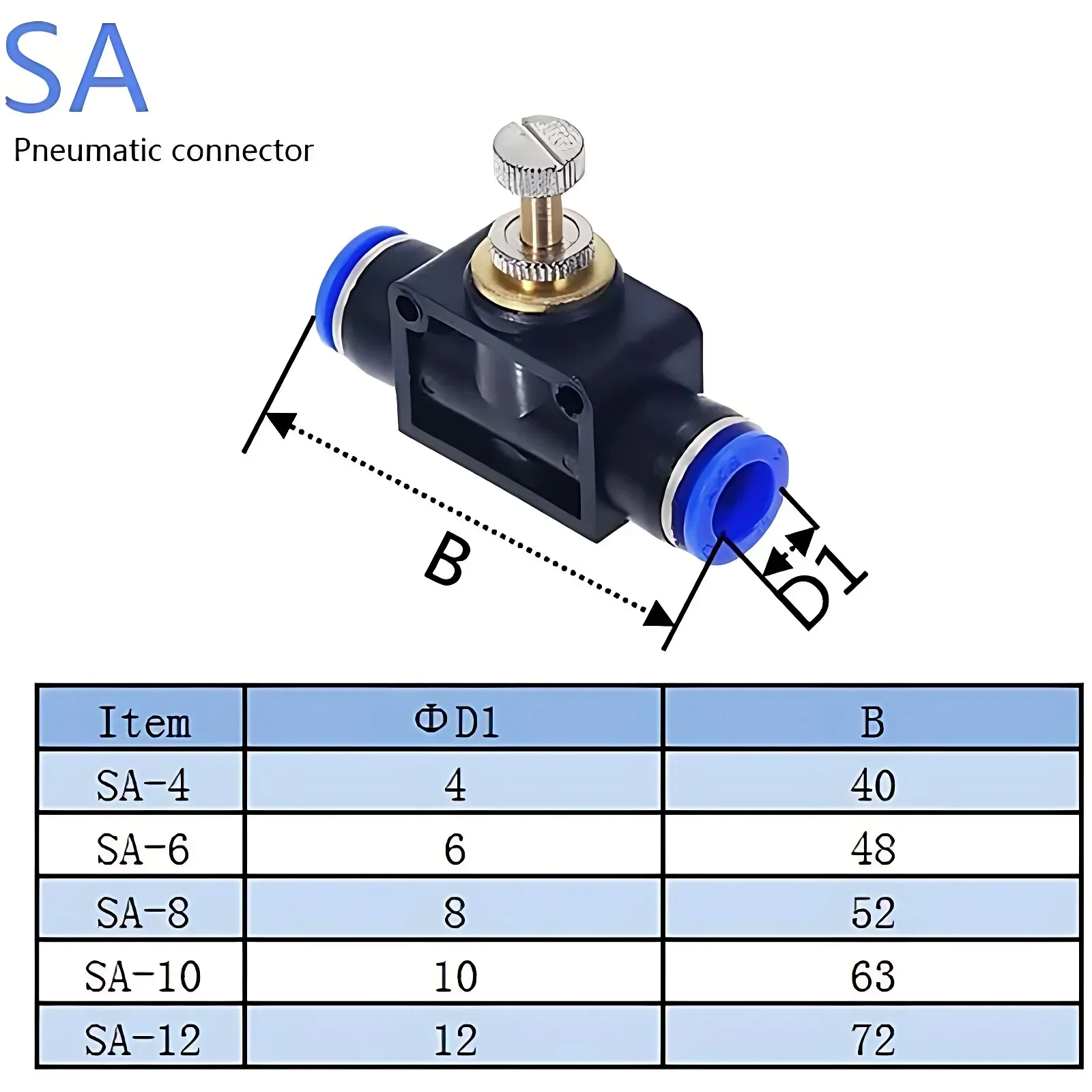 PA/SA Throttle Valve Pneumatic Air Connector Fitting 4mm 6mm 8mm 10mm 12mm Control Regulator Valves Push in To Air Hose Tube