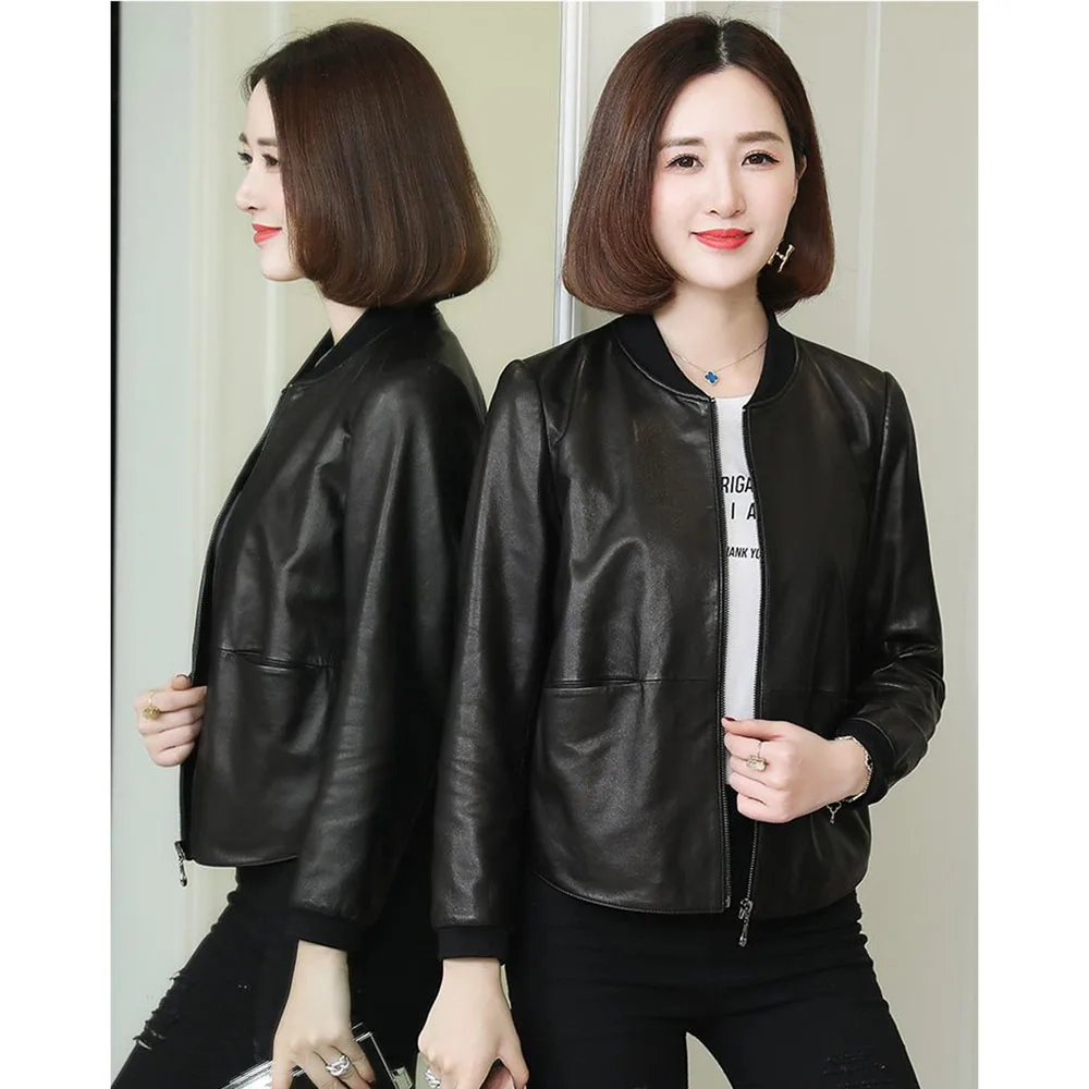 Czarna skórzana kurtka damska, płaszcz ze skóry PU, jesień-zima, nowa, damska, koreańska, luźna kurtka bejsbolówka ze skóry, kurtki damskie, topy, rozmiar 4XL