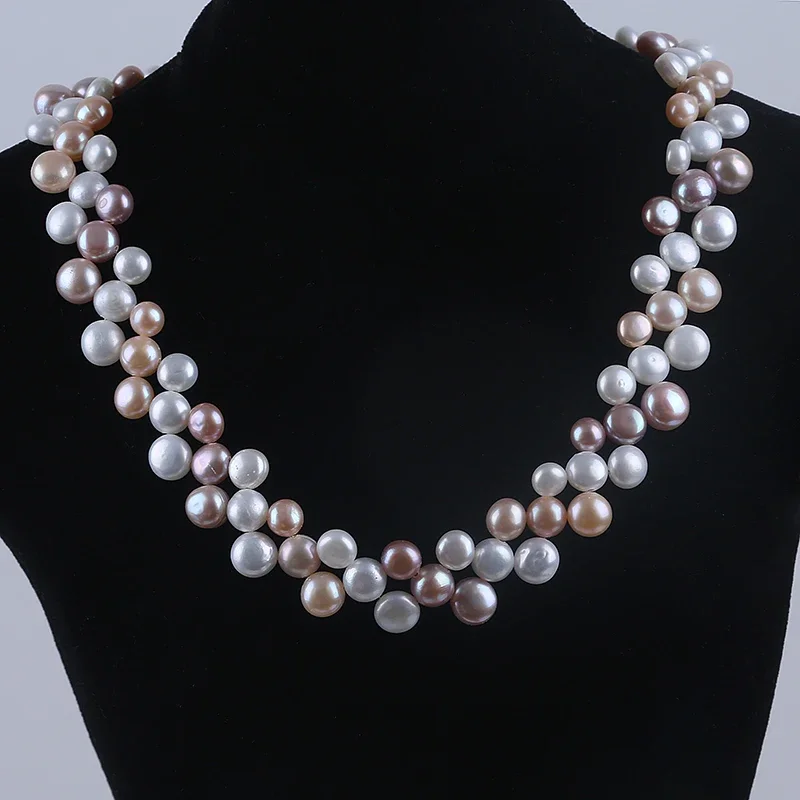 6mm-7mm-8mm white/mixed color button shape cultured real freshwater pearl handmade necklace and bracelet jewelry set