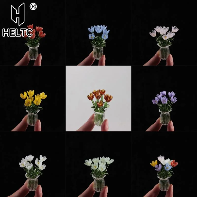 6/7Pcs  Realistic Glass Flower Artificial Simulation Plants for Home Decoration and Creative Gift Ideas