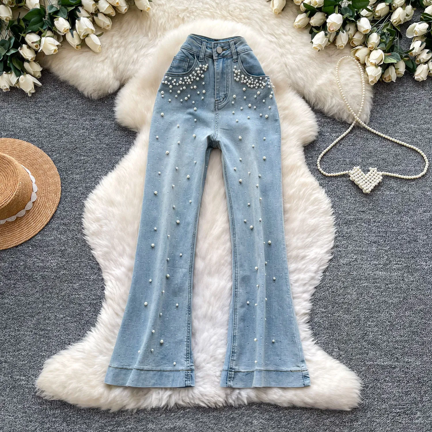 

Denim Pant Women Jeans Vintage Flare Pants Slim Fit High Waist Straight Trousers Y2k Streetwear Elegant Splice Work Casual 2026