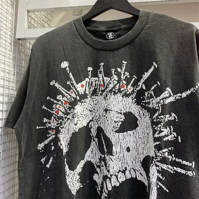 

24ss Washed Black T-Shirts For Men Women 1:1 High Quality Skull Print Hip Hop T Shirts