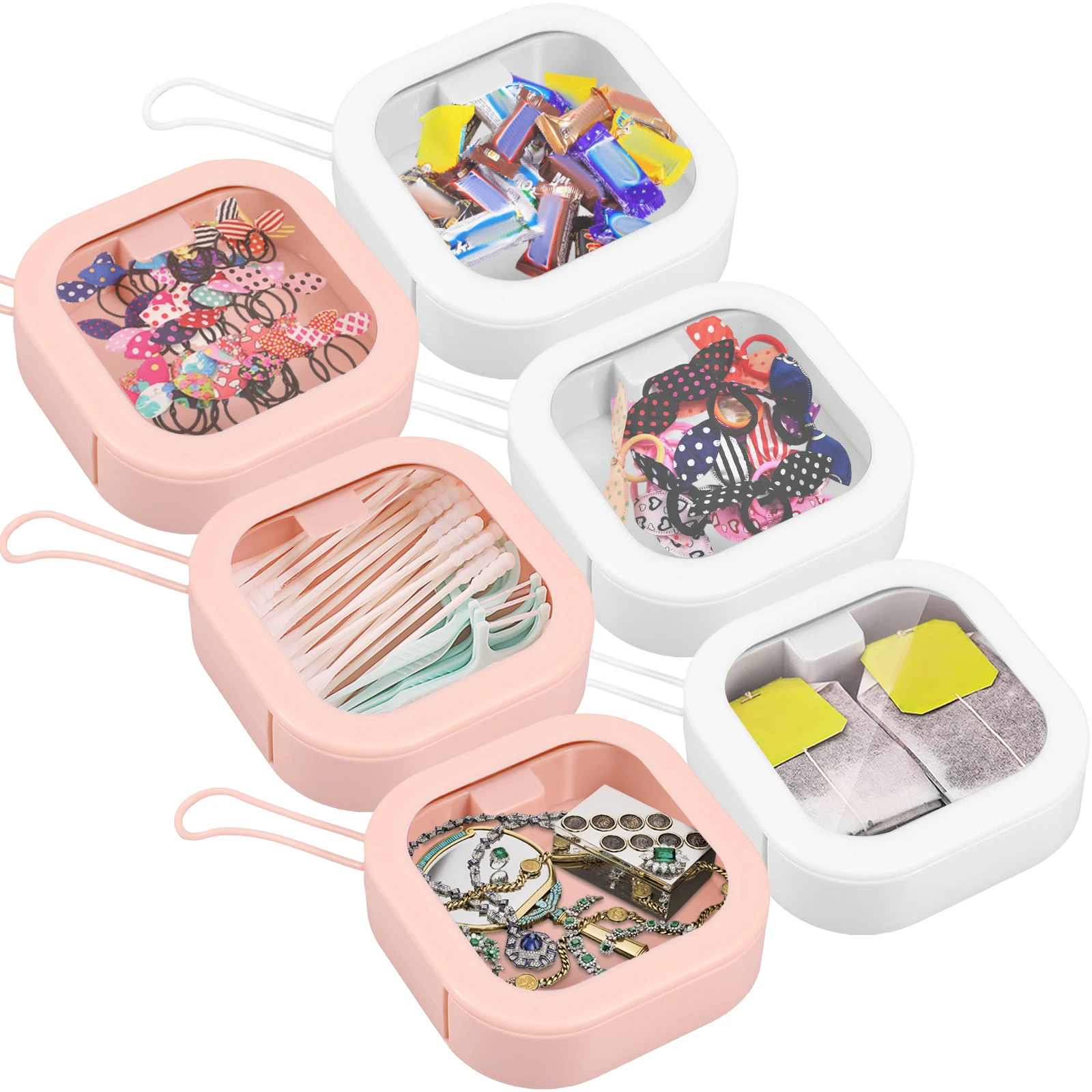 6Pcs Hair Tie Organizer Small Portable Hair Tie Holder Reusable Cotton Swabs Organizer Box Travel Jewelry Organizer Multipurpose