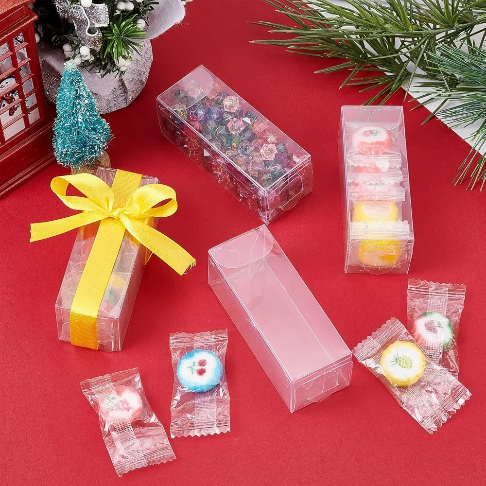 30 Pcs Clear Candy Box, Transparent Wedding Party Favour Boxes, 1.18x1.18x3.19 PVC Cube Packaging Boxes for Candy Cookies