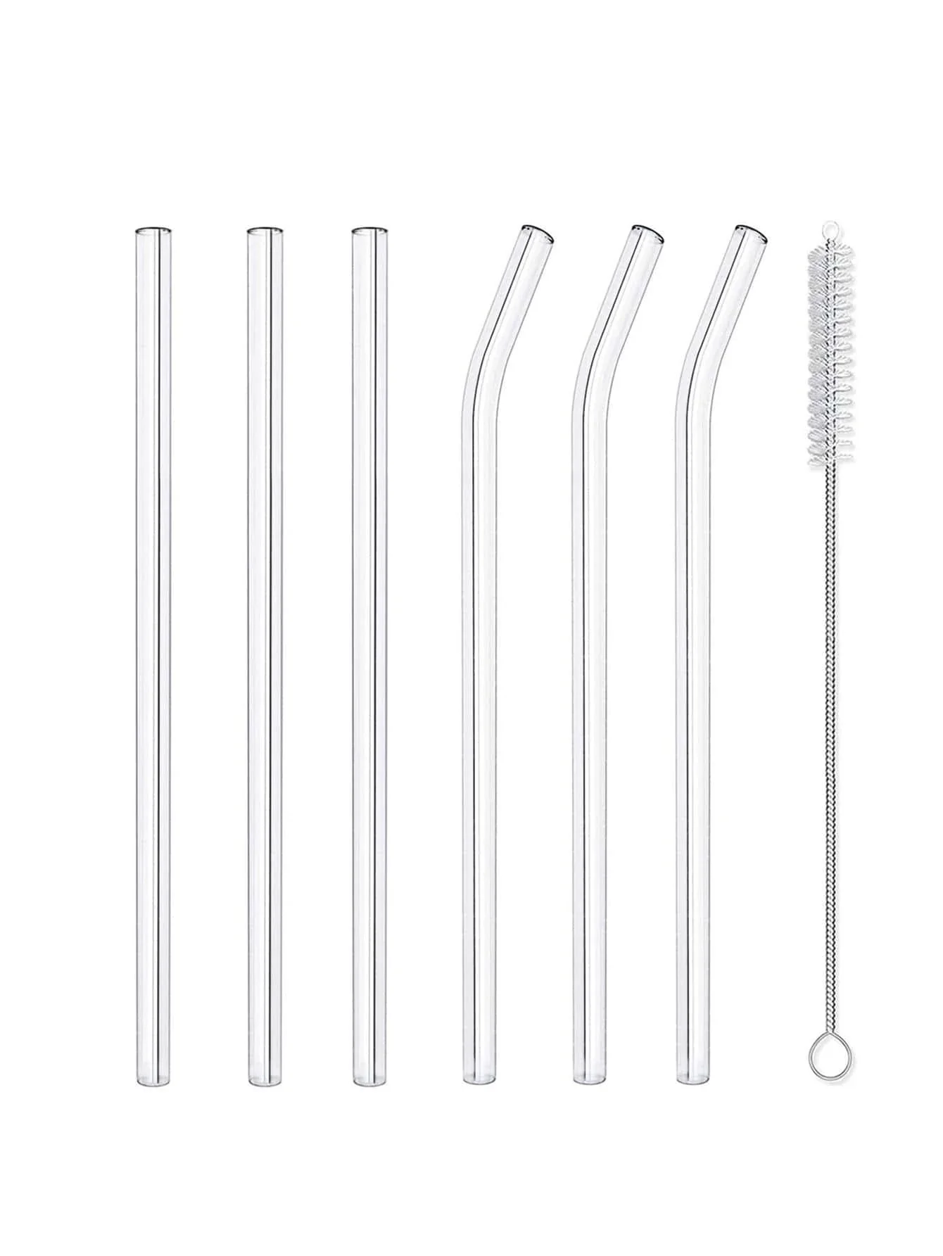 2/4/6pcs Transparent Glass Straws Heat Reusable Clear Glass Straw For Smoothies Cocktails Drinks Healthy Include Cleaning Brush