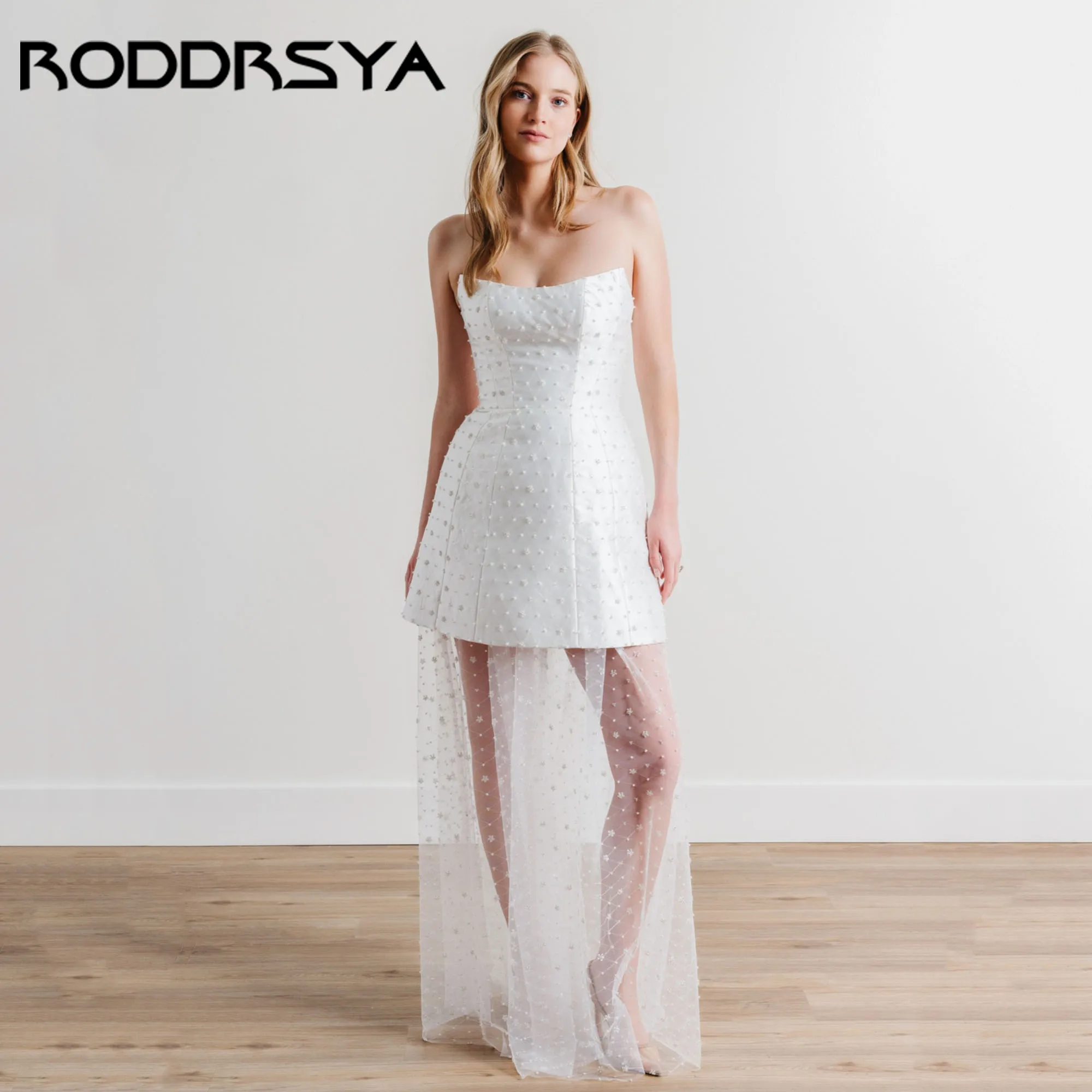 

RODDRSYA Mini Strapless Bride Party Dress 2025 Elegant A-Line Sleeveless Wedding Gown Backless Beaded vestido de novia Customize
