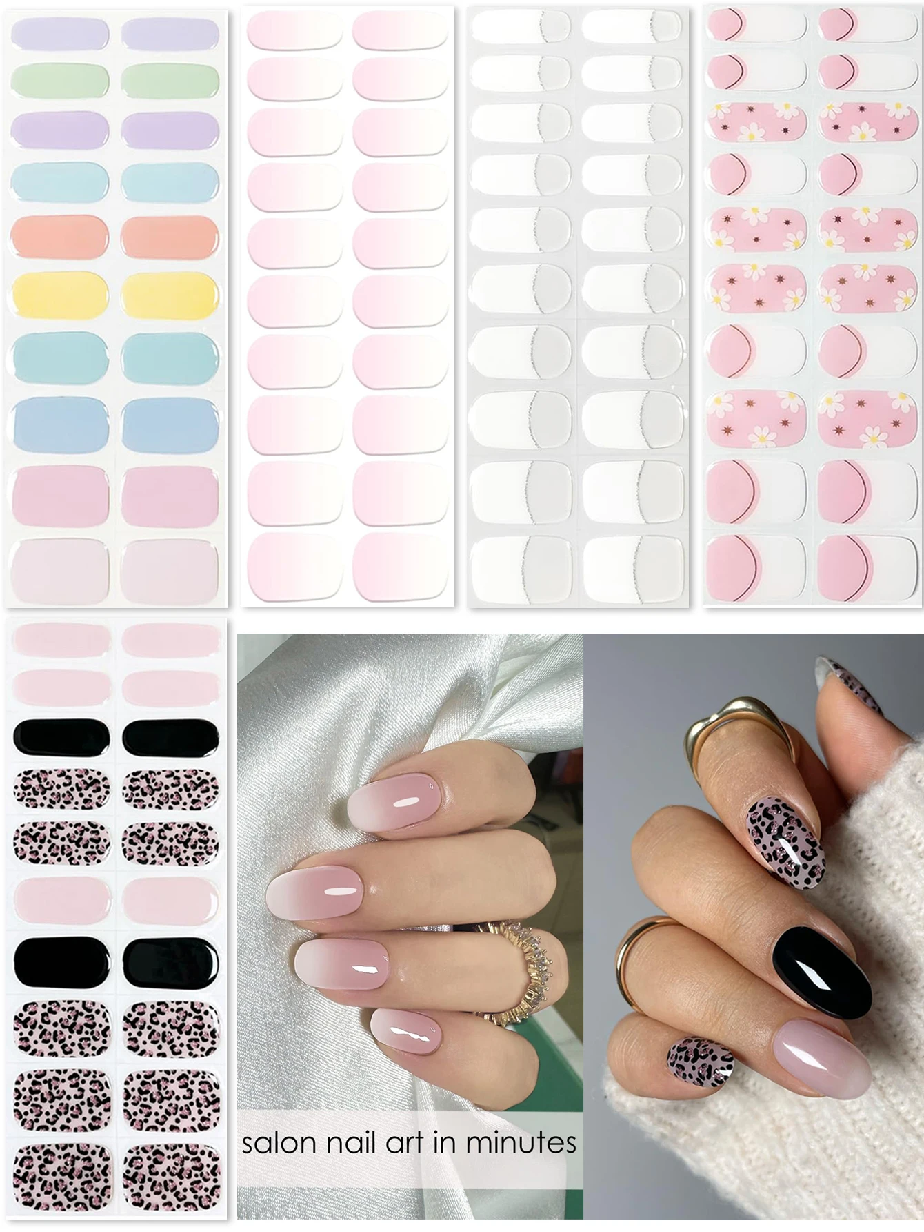 Semi Cured Gel Nail Strips | Gel Nail Stickers with UV Light Required | Salon Quality, Easy Application and Removal