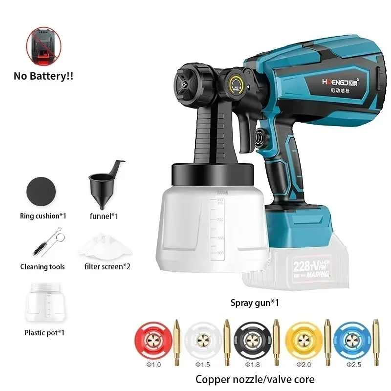 

Upgrade 48V 1000ML Cordless Electric Spray Gun for Makita Battery Paint Sprayer Auto Furniture Steel Coating Airbrush 5 Nozzle