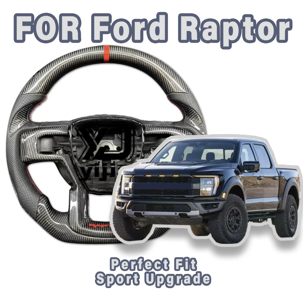 Forged Carbon Fiber Sport Steering Wheel for Ford Raptor Ranger F150 2015-2025 Perforated Leather Red Stitching Without airbags