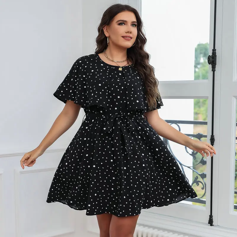 

Plus Size Women's French Polka Dot Skinny Dress summer clothing for women birthday dress