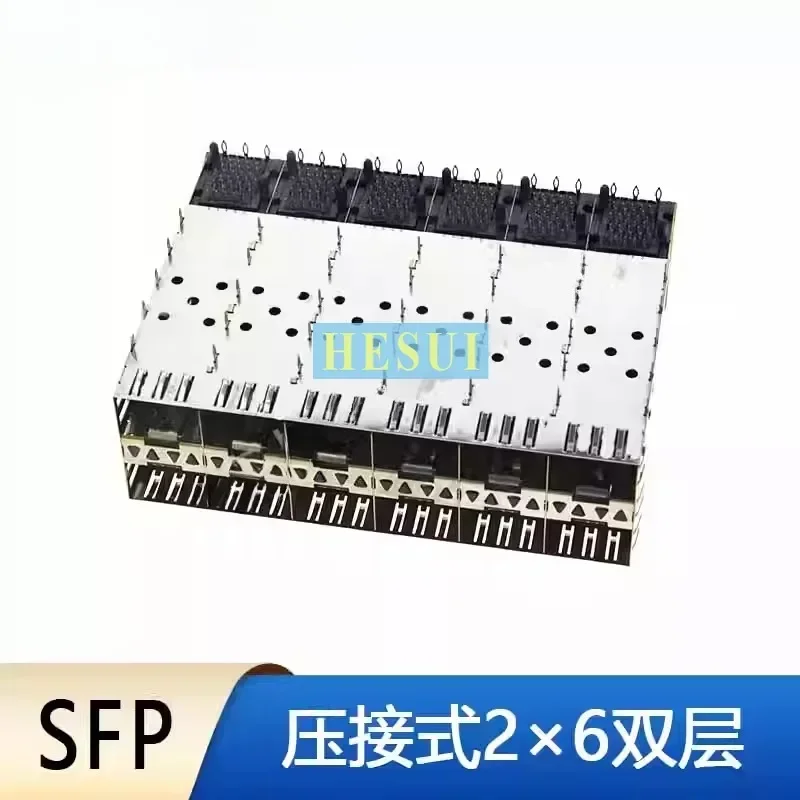 SFP cage connector 2 x 6 Crimped double-layer optical fiber cage network port socket 12-port shield with light guide built in