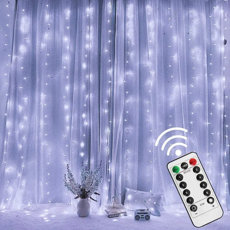 3m Remote Control Curtain LED String Lights Holiday Wedding Fairy Garland Lights for Bedroom Outdoor Home Christmas Decoration