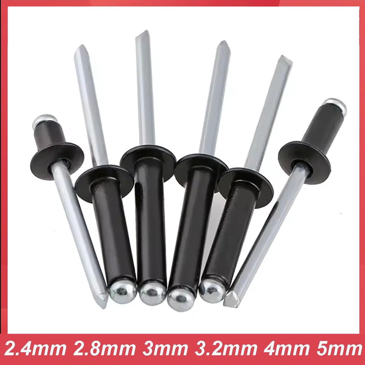 Black Aluminium Blind Pop Rivet Dome Head Open Type Steel Shank Mandrel Exhaust Rivets Pull Nail 2.4mm 2.8mm 3mm 3.2mm 4mm 5mm