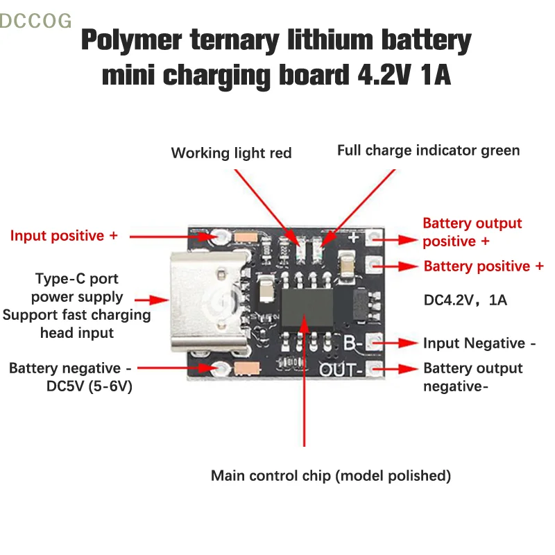 لوحة شحن بطارية ليثيوم صغيرة جدًا 1A 3.7V4.2V وحدة شاحن Type-C مع لوح حماية