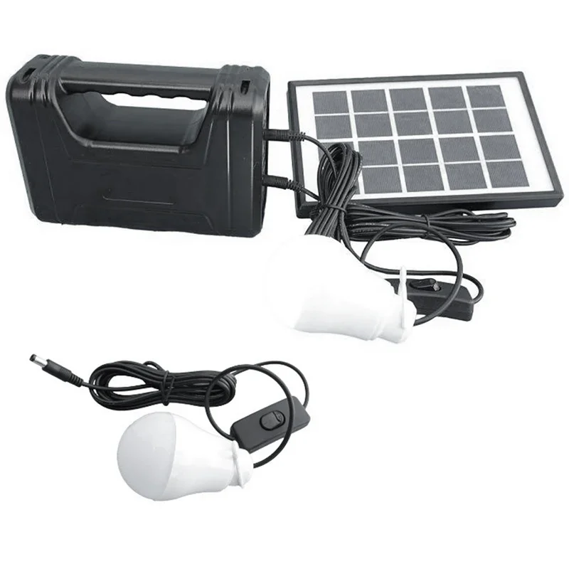 1 Set Solar Panel Light 2 Bulb Set Flashlight Energy Saving Solar Light Outdoor Indoor Rechargeable LED Light