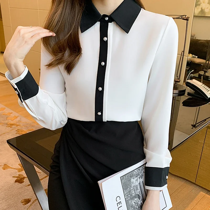 Spring Women White Chiffon Blouse Shirt Long Sleeve Blouse Women Blusas Mujer De Moda 2024 Blouses Femme Women Tops Shirts F320