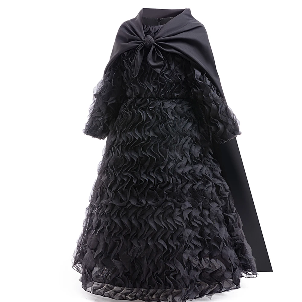 

Girls Black Princess Dress With Cloak Movie Wicked Witch Cos Colthes Girls Evening Carnival Children Gown Gothic Easter Costume