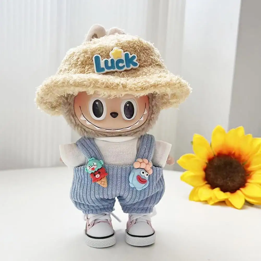 17cm Plush Doll'S Clothes Outfit Accessories For Korea Kpop Exo Labubu Idol Dolls Big mouth fish ice cream overalls set Clothing