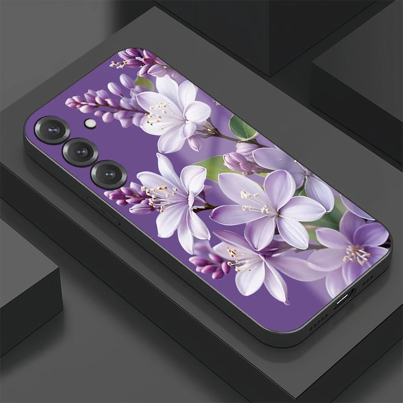 S24 FE S25 Flower Print Phone Case For Samsung Galaxy S23 Ultra S25 Edge S21+ S20 S10 S22 Plus Tempered Glass Shockproof Cover