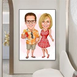 Custom Couple Cartoon Portrait Poster Personalized Lover Family Portrait Print Valentine's Day Anniversary Gift Canvas Painting