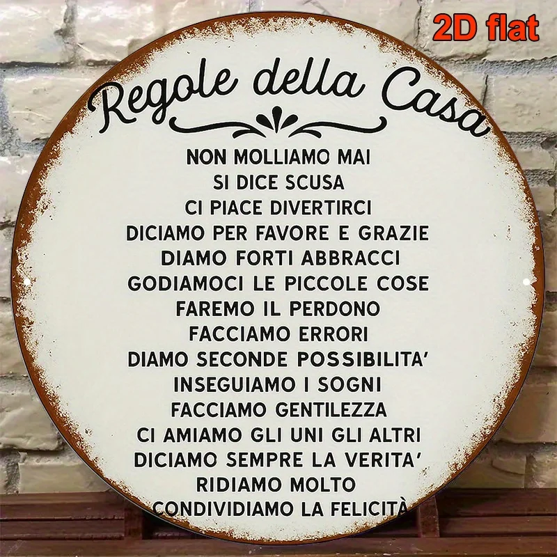 2D Flat, 1pc, 8x8 Inch Round Italian Aluminum Sign, Vintage Decorative Plaque About 