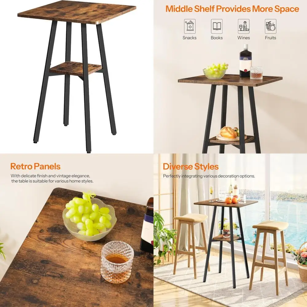 

HOOBRO Bar Table, 2-Tier High Top Pub Table, Counter Height Table with Storage, Small Kitchen Dining Table, 36.6 High Bar Table