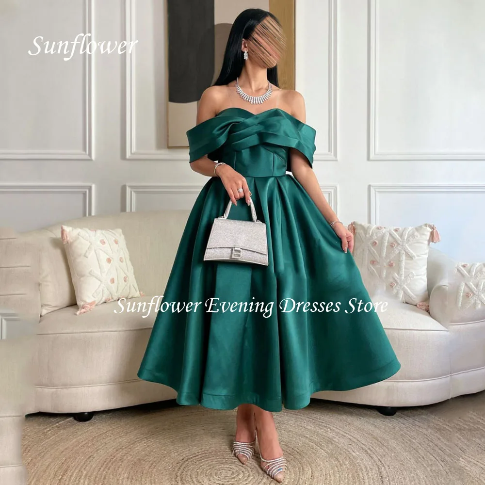 

Sunflower Off the Shoulder Prom Gown A-LINE Evening Dress Slim Satin Party Dress 2023 Half Sleeve Ankle-Length Customized