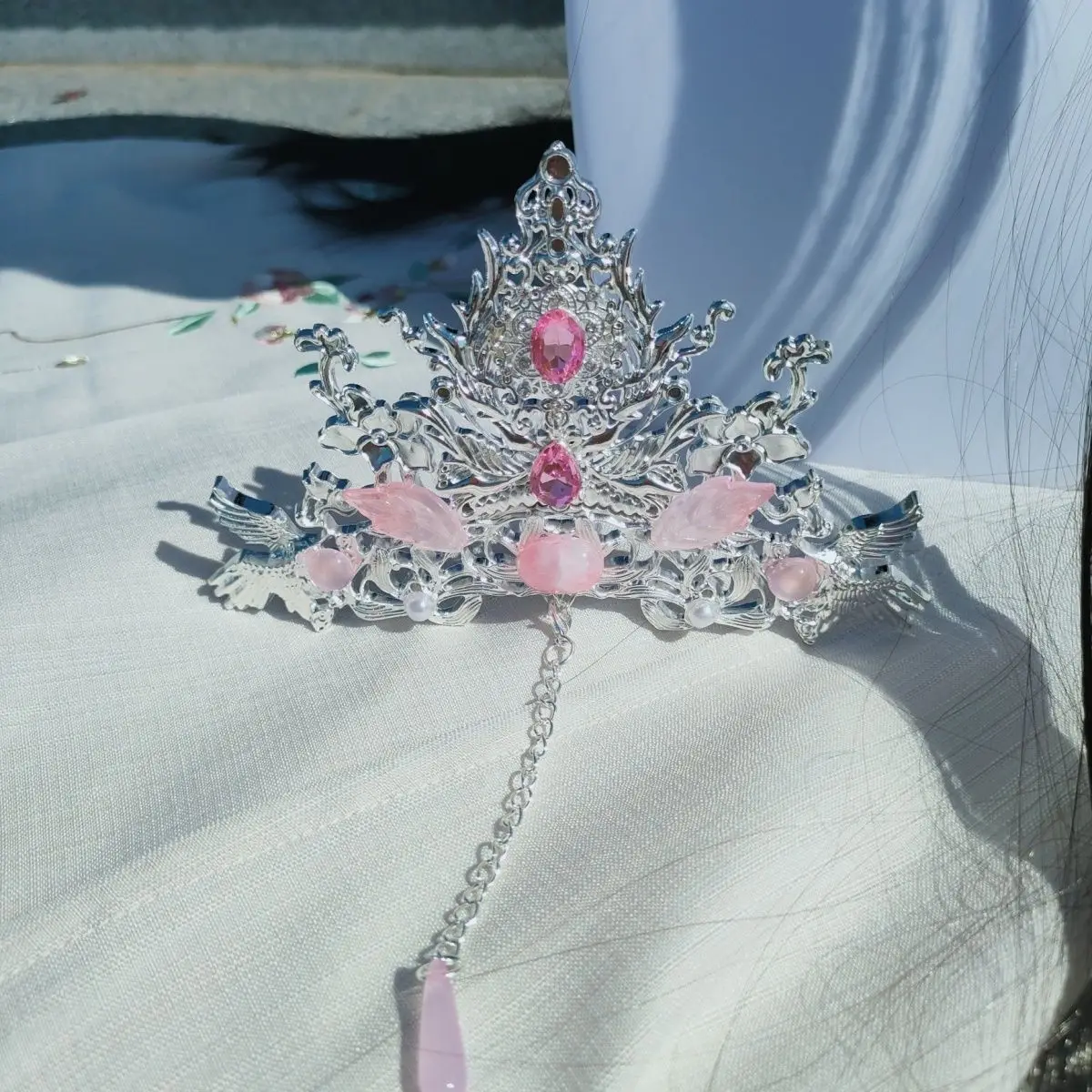 TGCF XieLian Huacheng Hair Crown Ancient Style Pink Flower Hair Accessorieswn